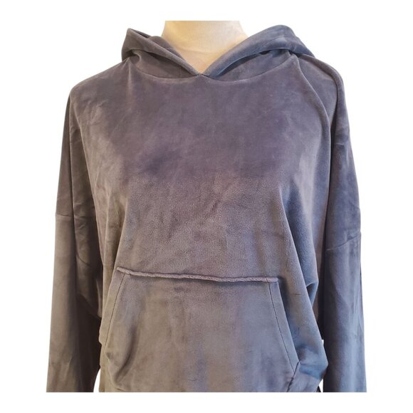 AMERICAN EAGLE SZ M  Gray Velour Sweatshirt Cozy Ever After Cropped Hoodie - Picture 3 of 9